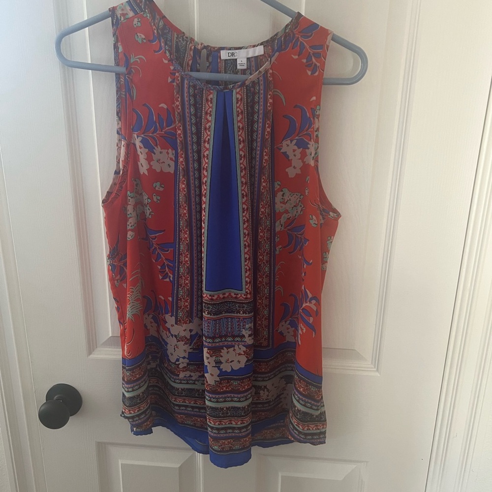 DR2 Vibrant Red and Blue Patterned Blouse